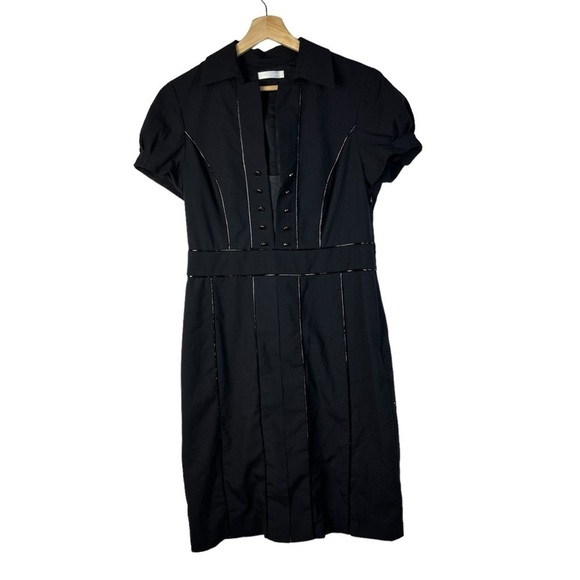 Badgley Mischka Navy Blue Black Pinstripe Short Sleeve Mid Length Sailor Dress 8 - Picture 1 of 5